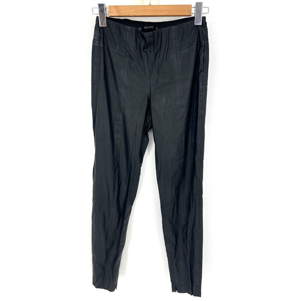 Zara Faux Leather Pants Womens Small Black High Waisted Ankle Zip Skinny Pull On